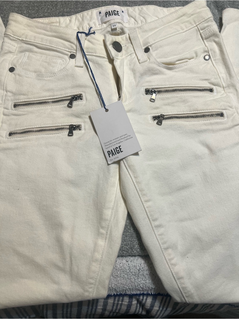PAIGE Cream Multi-Zip High-Rise Jeans